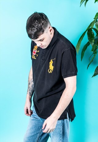 VINTAGE RALPH LAUREN POLO SHIRT BLACK WITH EMBROIDERY LOGO