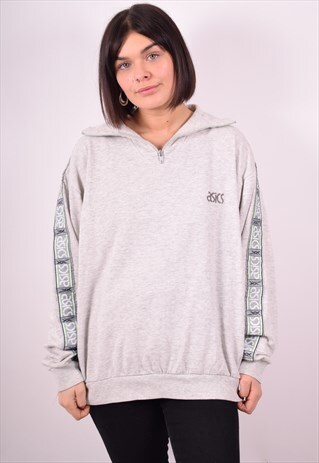 ASICS WOMENS VINTAGE SWEATSHIRT JUMPER XL GREY 90S