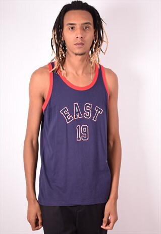CHAMPION MENS VINTAGE EAST 19 VEST TOP MEDIUM BLUE 90S