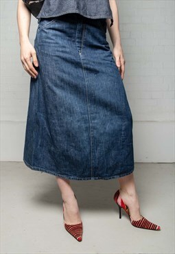 '90s Levi's High Waisted Denim Flared Maxi Skirt