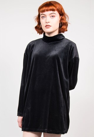 90'S VINTAGE BLACK TURTLE NECK OVERSIZE VELVET TOP