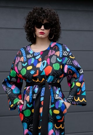 COLORFUL NEOPRENE OVERSIZED COAT WITH WIDE SLEEVES