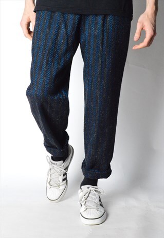 VINTAGE 80S BLACK NAVY BLUE STRIPED PANTS