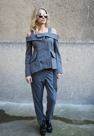 GREY WOOL BLAZER/BUSINESS COAT/CASUAL/EXTRAVAGANT/F1662