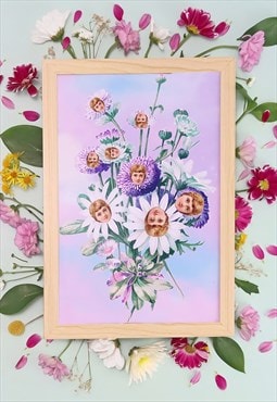 Doll Bouquet Lilac Sky A4 Print