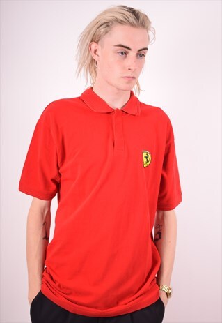 FERRARI MENS VINTAGE POLO SHIRT MEDIUM RED 90S