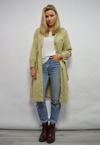 VINTAGE 90S BEIGE HOODED TRENCH COAT RAINCOAT PREPPY