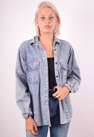 WOMENS VINTAGE DENIM SHIRT MEDIUM BLUE 90S