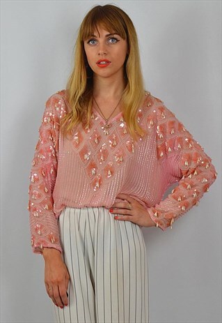 VINTAGE PEACH SPARKLY SEQUIN FESTIVAL TOP