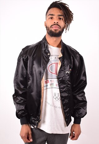 MENS VINTAGE REVERSIBLE BOMBER JACKET LARGE BLACK 90S