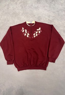 Vintage Sweatshirt Cottagecore Leaves Patterned Jumper