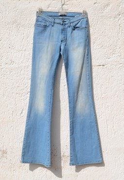 Dedastock y2k blue high-mid waist flared stretch jeans
