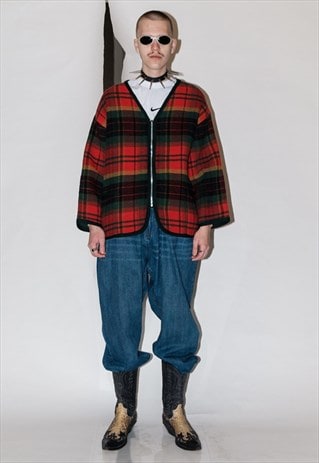 90's Vintage zip-up sk8tr plaid jacket in Christmas colors