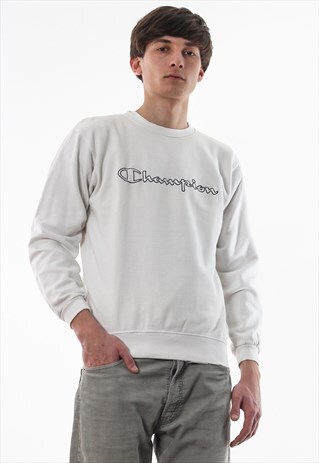 VINTAGE CHAMPION CREW NECK 90S WHITE BIG LOGO