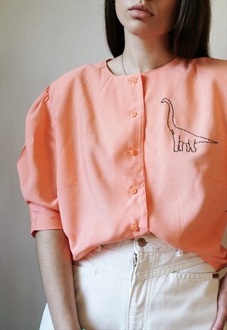 REWORKED VINTAGE HAND EMBROIDERED BABY PINK BLOUSE