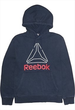 Vintage 90's Reebok Hoodie Spellout Pullover Navy Blue Large