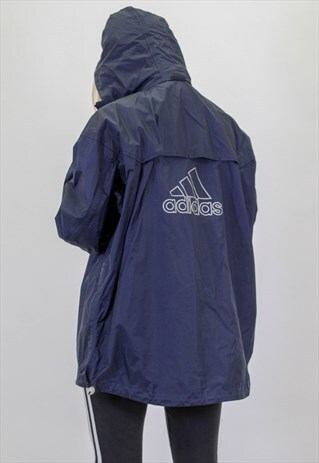 VINTAGE ADIDAS WINDBREAKER LOGO JACKET IN BLUE LARGE