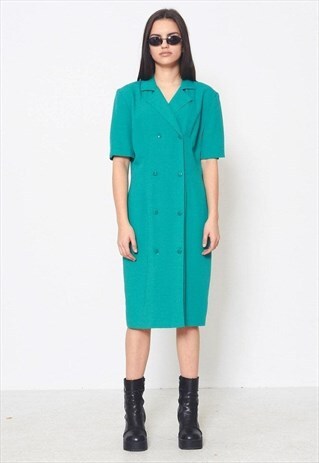 VINTAGE GREEN POLA DOUBLE BREASTED BLAZER MIDI DRESS