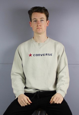 VINTAGE CONVERSE SWEATSHIRT IN BEIGE BROWN WITH EMBROIDERED