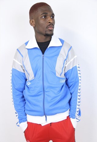 VINTAGE 90'S ARENA BLUE PATTERNED SPORTS JACKET
