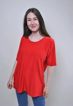 Vintage oversized red blouse, 90s pullover women shirt 