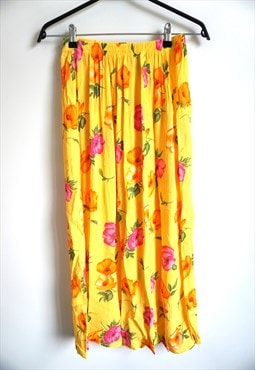 Vintage Floral Summer Skirt Midi Sun Flowers Yellow Roses