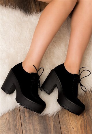 MAYA LACE UP BLOCK HEEL ANKLE BOOTS - BLACK SUEDE STYLE