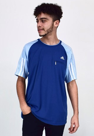 VINTAGE 90'S ADIDAS BLUE OVERSIZED T-SHIRT WITH ZIP
