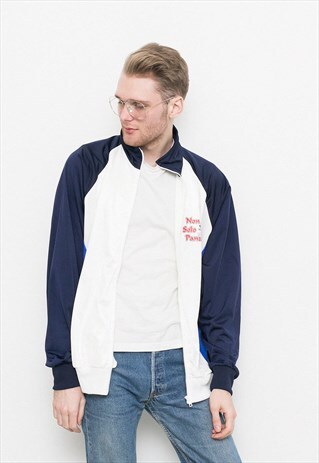 VINTAGE TRACK JACKET WHITE BLUE 90S NYLON UNISEX RETRO SHELL