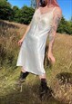VINTAGE 90S WHITE SATIN LACE DETAIL CUTE SUMMER SLIP DRESS