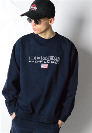 CHAPS RALPH LAUREN VINTAGE 90S NAVY BLUE EMBROIDERED SWEATSH