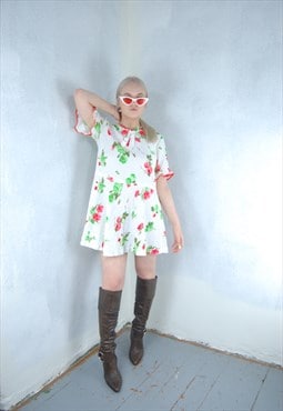 Vintage 90's flower indie bright cool short mini dress white