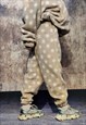 POLKA DOT FLEECE JOGGERS HANDMADE FLUFFY SPOT OVERALLS CREAM