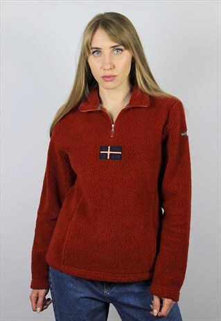 VINTAGE NAPAPIJRI FLEECE JACKET 1/2 ZIPPER RED SIZE L 90S