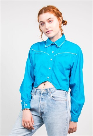 VINTAGE 90'S BLUE CROPPED WESTERN SHIRT
