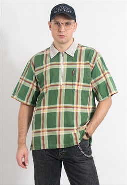 Vintage 90's corduroy shirt in plaid green short sleeve