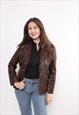 90s leather blazer, vintage brown western button up jacket