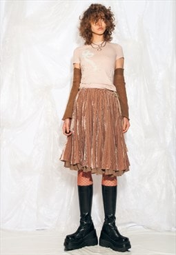 Vintage Y2K Fairycore Velvet Skirt in Brown Pleated