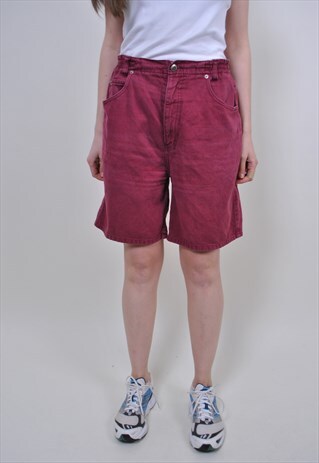 VINTAGE RED UNISEX SHORTS, 80S RETRO COTTON COLORFUL SHORTS