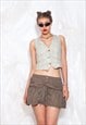 VINTAGE Y2K FRILLY MINI SKIRT IN BROWN COTTON