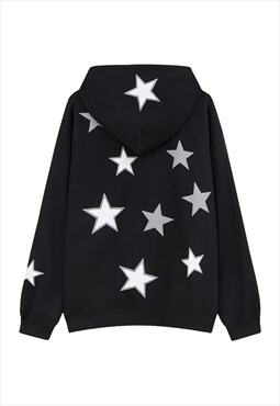 Star print hoodie sky pullover ambient top in black