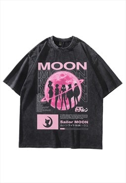 Vintage Sailor Moon t-shirt Japanese top anime tee acid grey