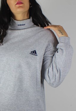 Vintage Adidas Sweatshirt RollNeck Top w Logo Collar & Front