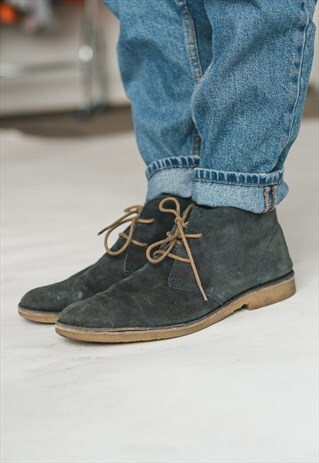 VINTAGE 70S SUEDE LACE UP SHOES IN BLUE