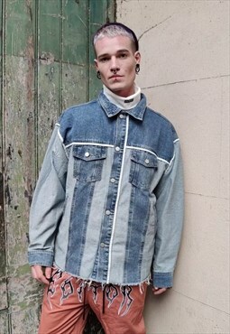 Loose fit reworked denim jacket raw distressed jean coat