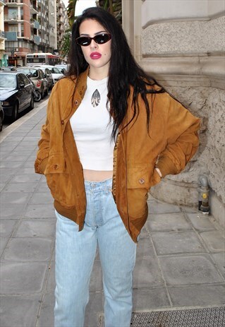VINTAGE SUEDE LEATHER BOMBER JACKET 80'S 5-129