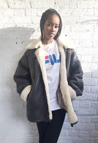 AVIATOR SHEARLING FLEECE LINED BOMBER JACKET/COAT (BLACK)