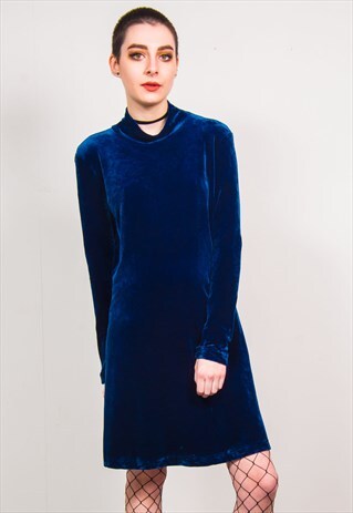 VINTAGE 90'S DKNY NAVY BLUE VELVET DRESS