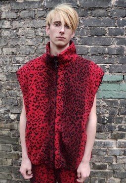 Leopard fleece sleeveless jacket handmade animal print vest