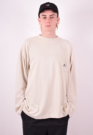 ADIDAS MENS VINTAGE SWEATSHIRT JUMPER XL BEIGE 90S